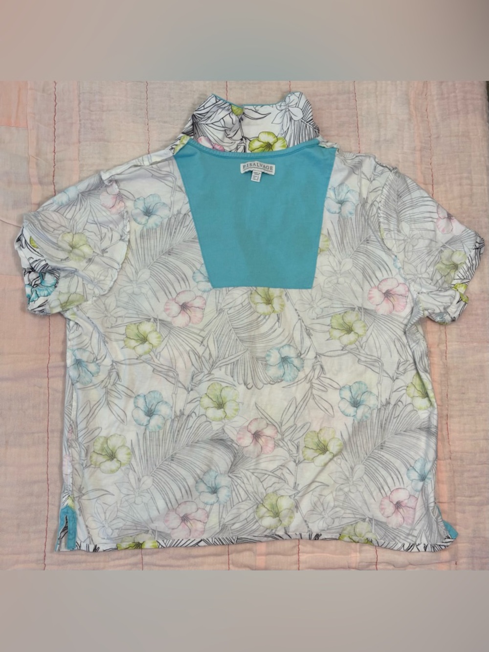 P.J. Salvage Hibiscus Flower Shorts Set, Sz M, Aqua Trim, Yellow, Pink - Picture 16 of 16